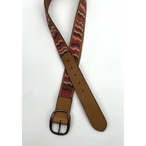 LUCKY BRAND Brown Leather Beaded Belt Boho Southwestern Festival